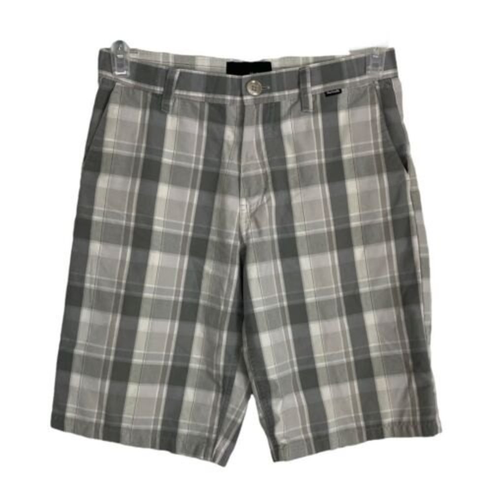Hurley Mens Shorts Size 28 Gray Plaid Pockets Skating Board 10" Inseam